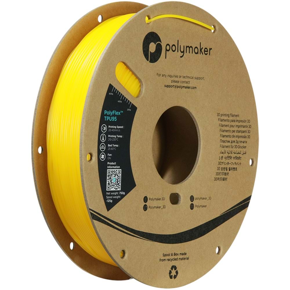 PolyFlex TPU95 Filament Sarı – Esnek 3D Baskı | 750 g 1.75mm